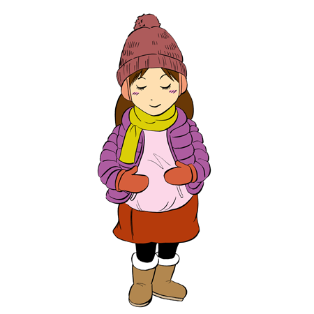 暖かい格好で冬を過ごす妊婦さん ダウン手袋ブーツ姿 無料イラスト配布サイトマンガトップ
