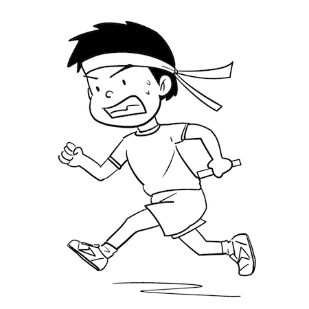 モノクロリレーで走る男の子イラスト