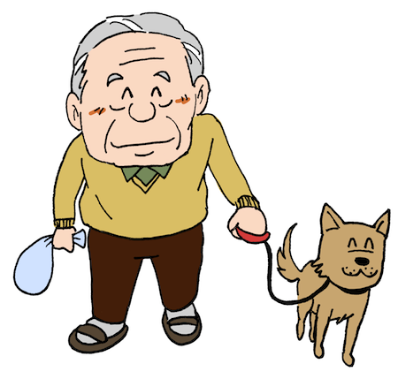 犬の散歩をする高齢者イラスト