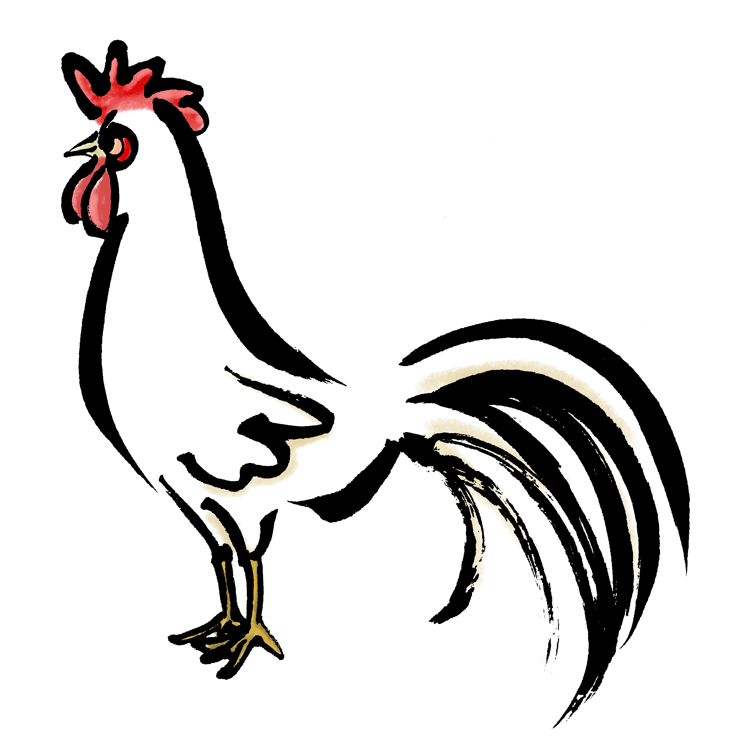 スマートなニワトリ鶏墨絵筆描き 無料年賀状素材干支酉年 無料イラスト配布サイトマンガトップ