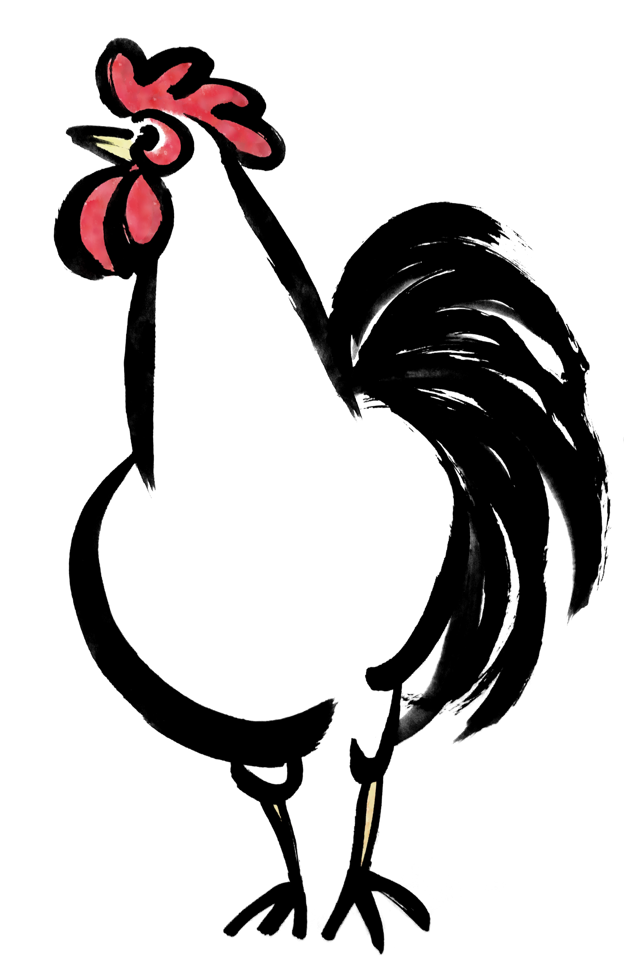 正面から見たニワトリ鶏墨絵 無料年賀状素材干支酉年 無料イラスト配布サイトマンガトップ
