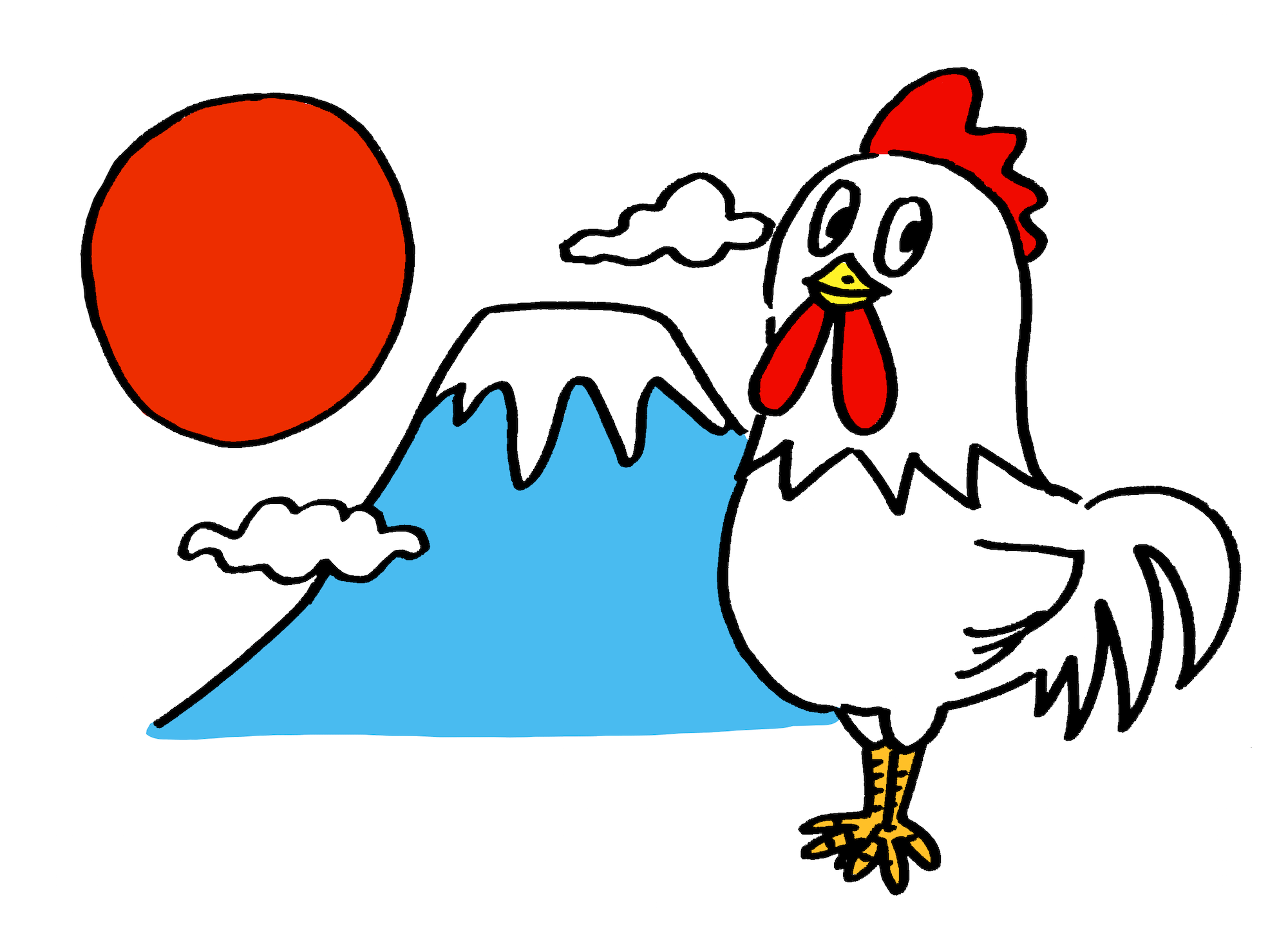 富士山と可愛いニワトリ鶏 無料年賀状素材干支酉年 無料イラスト配布サイトマンガトップ