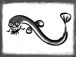 どじょうの手描き墨絵イラスト