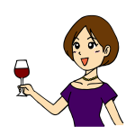 ワインを片手に喜ぶ女性お祝いイラスト
