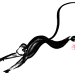 飛ぶお猿さんの墨絵申年年賀状素材
