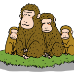 寄り添って座る猿の親子イラスト無料