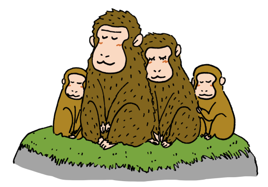 寄り添って座る猿の親子 無料イラスト