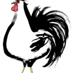 体格のいいニワトリ鶏墨絵無料年賀状素材イラスト