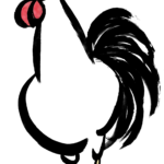 正面から見た鶏墨絵無料年賀状素材干支酉年イラスト